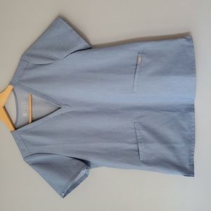 Figs Technical Collection Blue Chambray Short Sleeve Vneck Scrub Shirt Womens MD